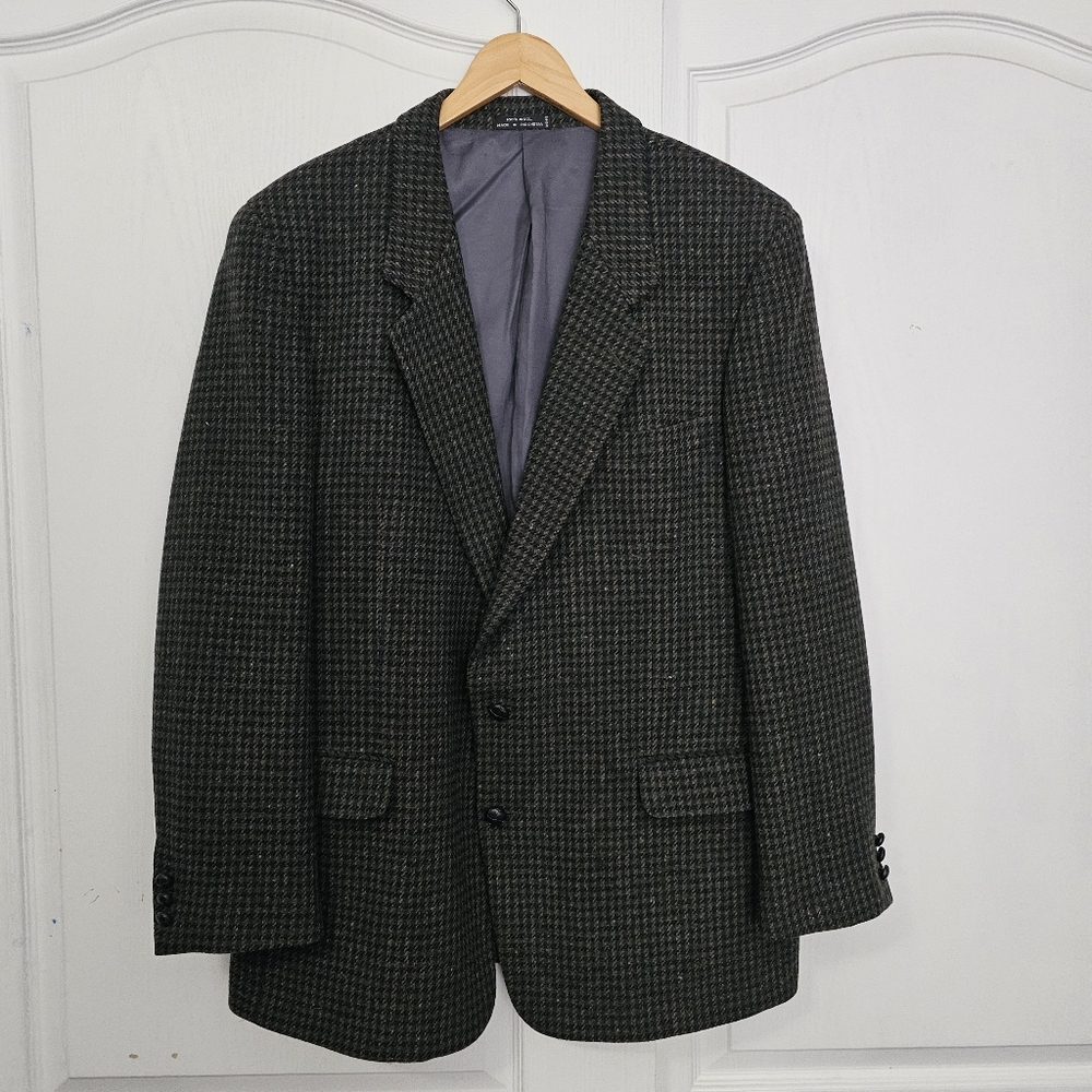 Moda Prima Tweed 100% Wool Blazer Size 46 Vintage Green, Brown And Tan Pattern